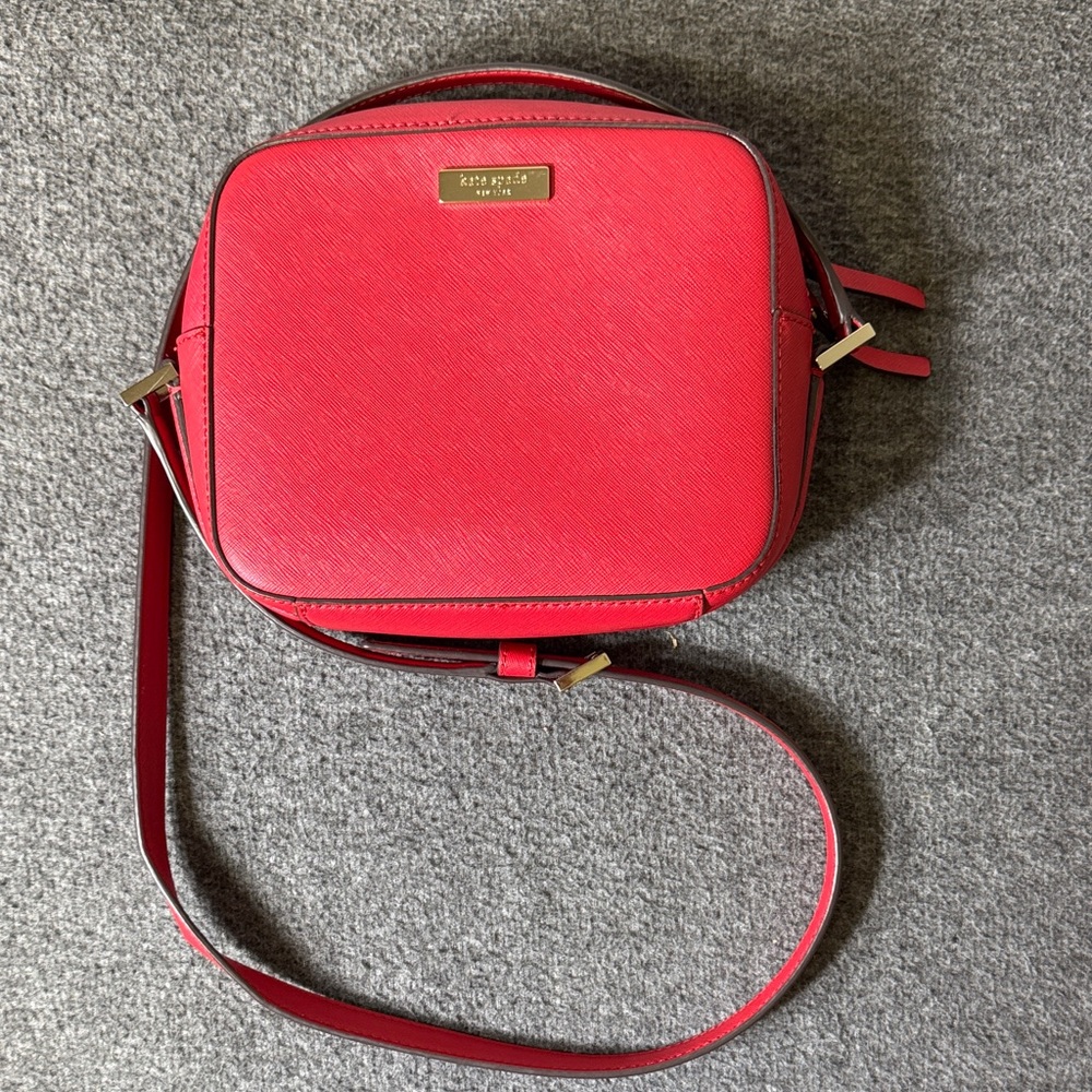 Kate Spade New York Red Saffiano Leather Crossbody Bag Gold Hardware